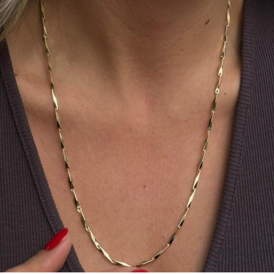 14 AYAR ALTIN RENKLİ PLAKA BURGU KOLYE 60 CM