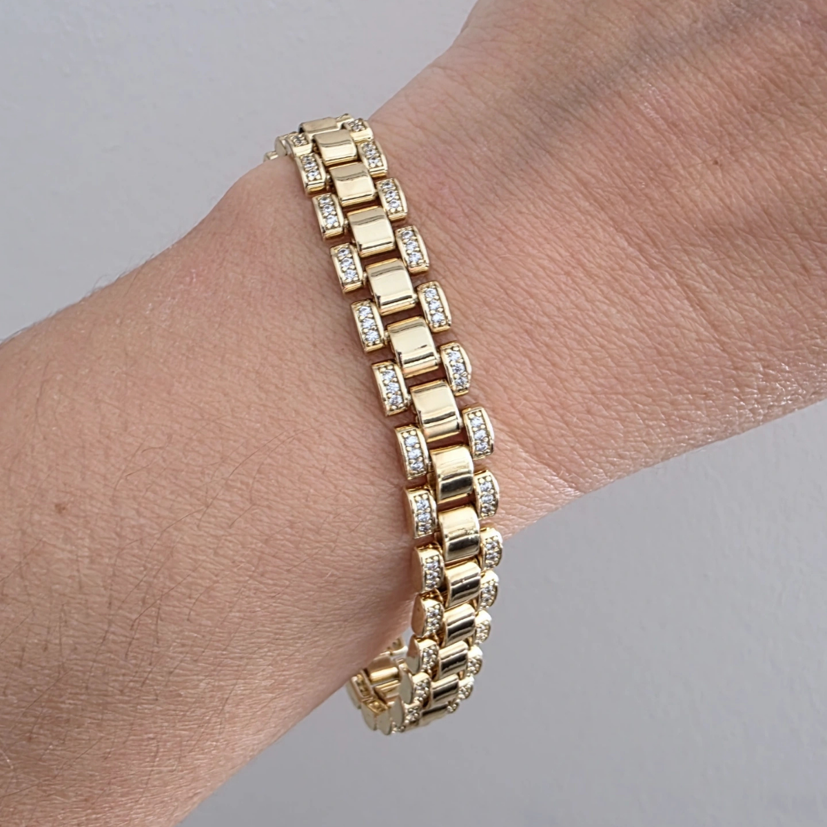 14 AYAR ALTIN RENKLİ ZİRKON TAŞLI ROLEX BİLEKLİK