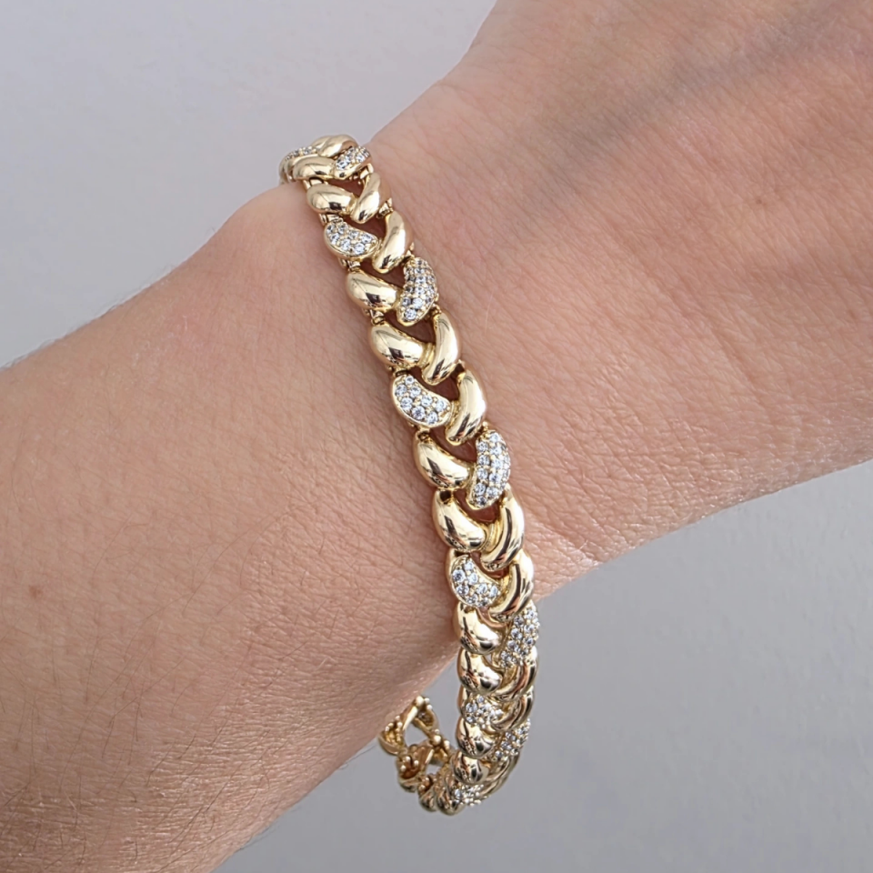 14 AYAR ALTIN RENKLİ ZİRKON TAŞLI ÖRGÜ BİLEKLİK