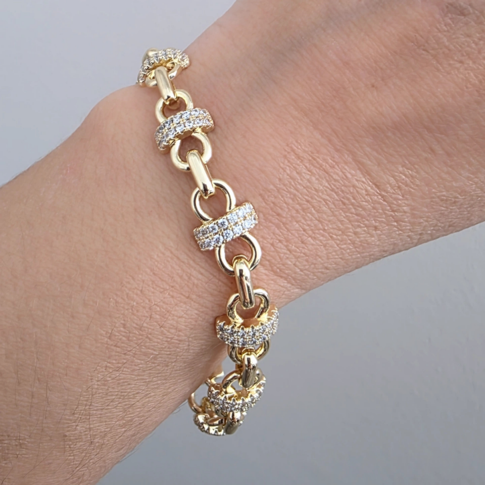 14 AYAR ALTIN RENKLİ ZİRKON TAŞLI SONSUZLUK BİLEKLİK